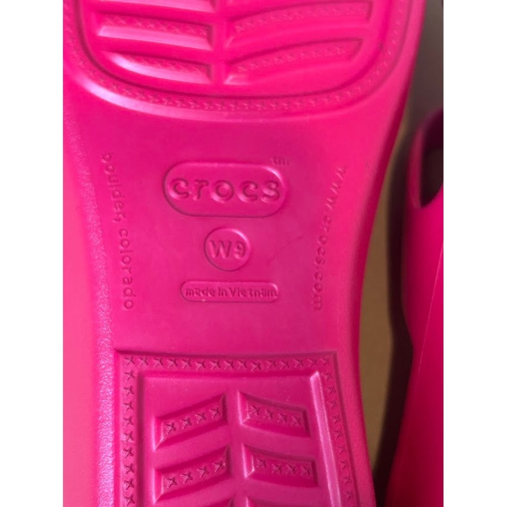 Crocs Patricia Wedge Sandals Womens 9 Pink White Triple Strap Slip On 204005 - Picture 5 of 6